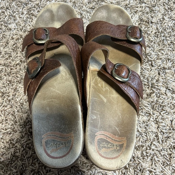 Dansko Sandals Size 40 Sophie Slide Wedge Brown Leather Embossed 9841537000 GWSB - Picture 5 of 8